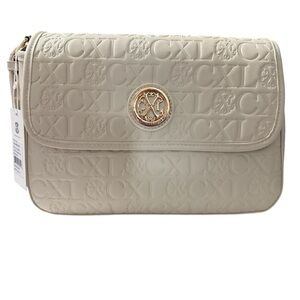 CXL by Christian Lacroix Clara Embossed Logo Shoulder Bag – Neutral Beige/Bone